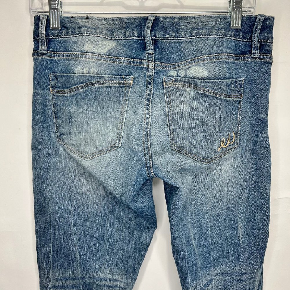Express Stella Woman’s Jeans sz 2 Skinny Low Regular Medium Wash Distressed Fade - Picture 6 of 9